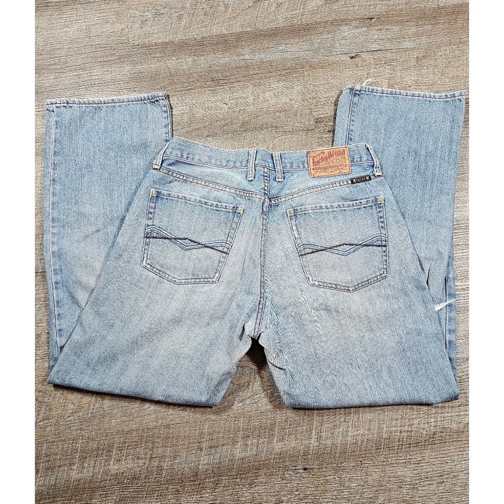 Vintage Lucky Brand Mens 33 Light Wash Straight Leg Cotton Jeans Blue Distressed